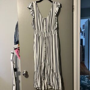 Chic Black and White Striped Midi Dress